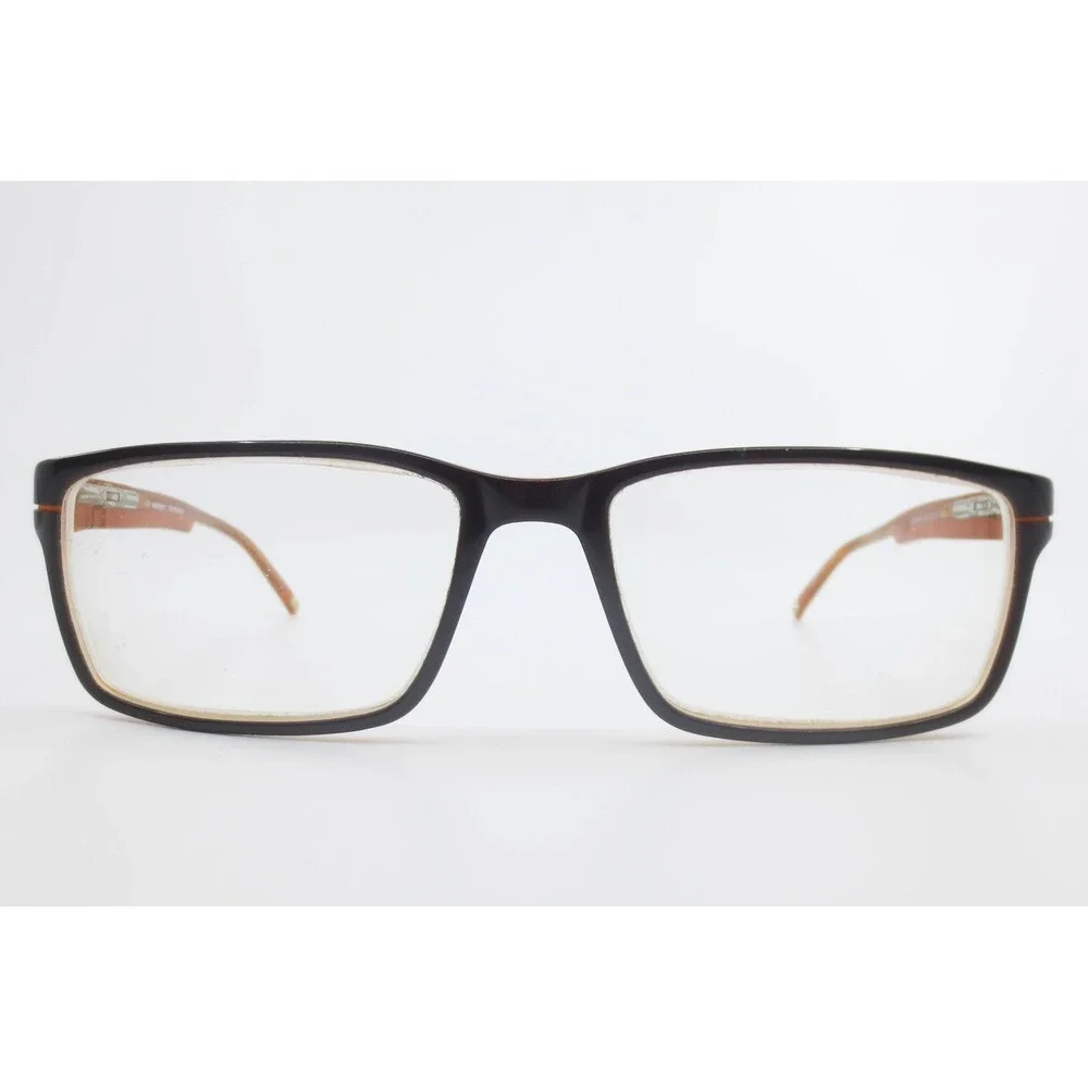 Marchon NYC Downtown Leonard 210 Brown Amber Rectangular Eyeglasses 52-17-140